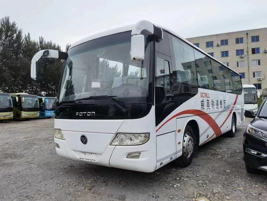 Χρησιμοποιημένη μηχανή 55 καθίσματα 2+3 λεωφορείων BJ6103 Weichai Foton ταξιδιού χρησιμοποιημένη λεωφορείο άσπρο χρώμα σχεδιαγράμματος