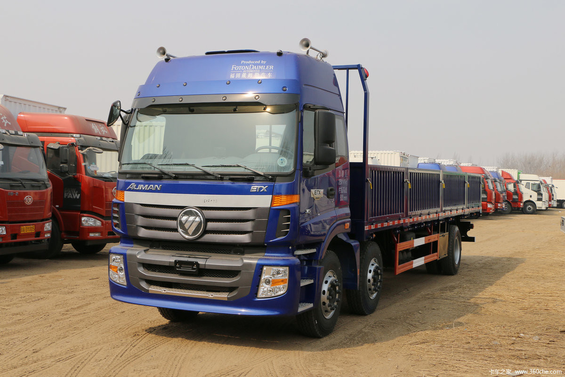 6 Σειρά βαρύ φορτηγό Φωτόν Auman Flatbed φορτηγό ντίζελ 8 ταχύτητες 245HP 6X2 9,53m μπλε σώμα