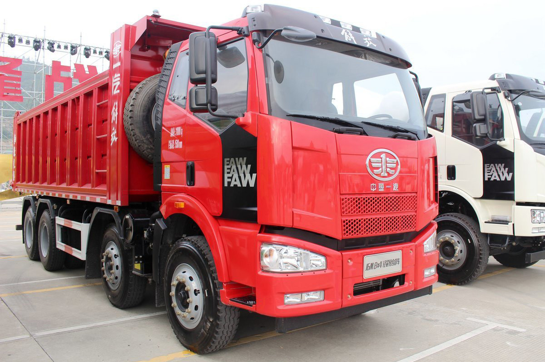 FAW Jiefang Dump Truck J6M βαρύ φορτηγό ντίζελ 350hp επίπεδο επάνω μονοροχιά κάθισμα 8X4 6,5m πίσω Flip Cargo Box